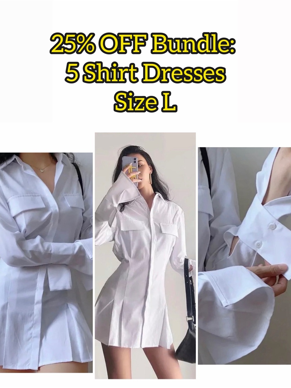 Classic White Shirt Dress - Size L